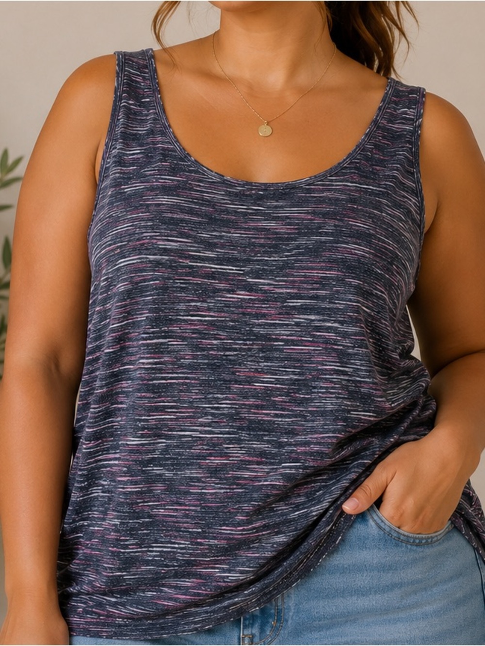 CJ Banks Charcoal Space-Dye Tank with Pink and White Streaks